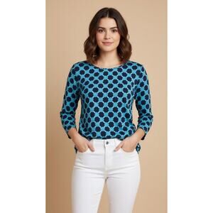 Lulu-B Dress Womens Size Small Navy Turquoise Chain Print Shift 3/4 Sleeve